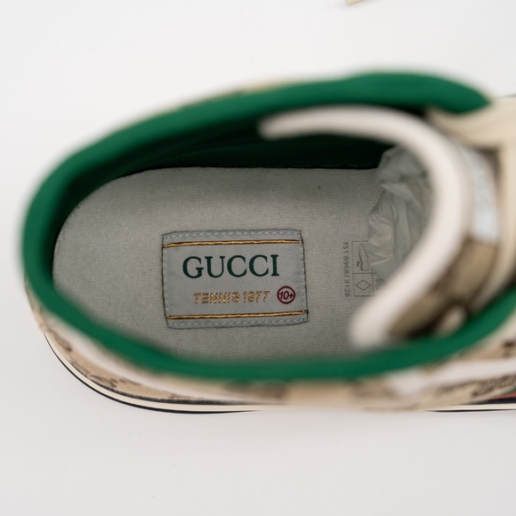 size 10.5G 11 US Gucci GG Canvas Tennis 1977 Beige Hight Top - Picture 12 of 14